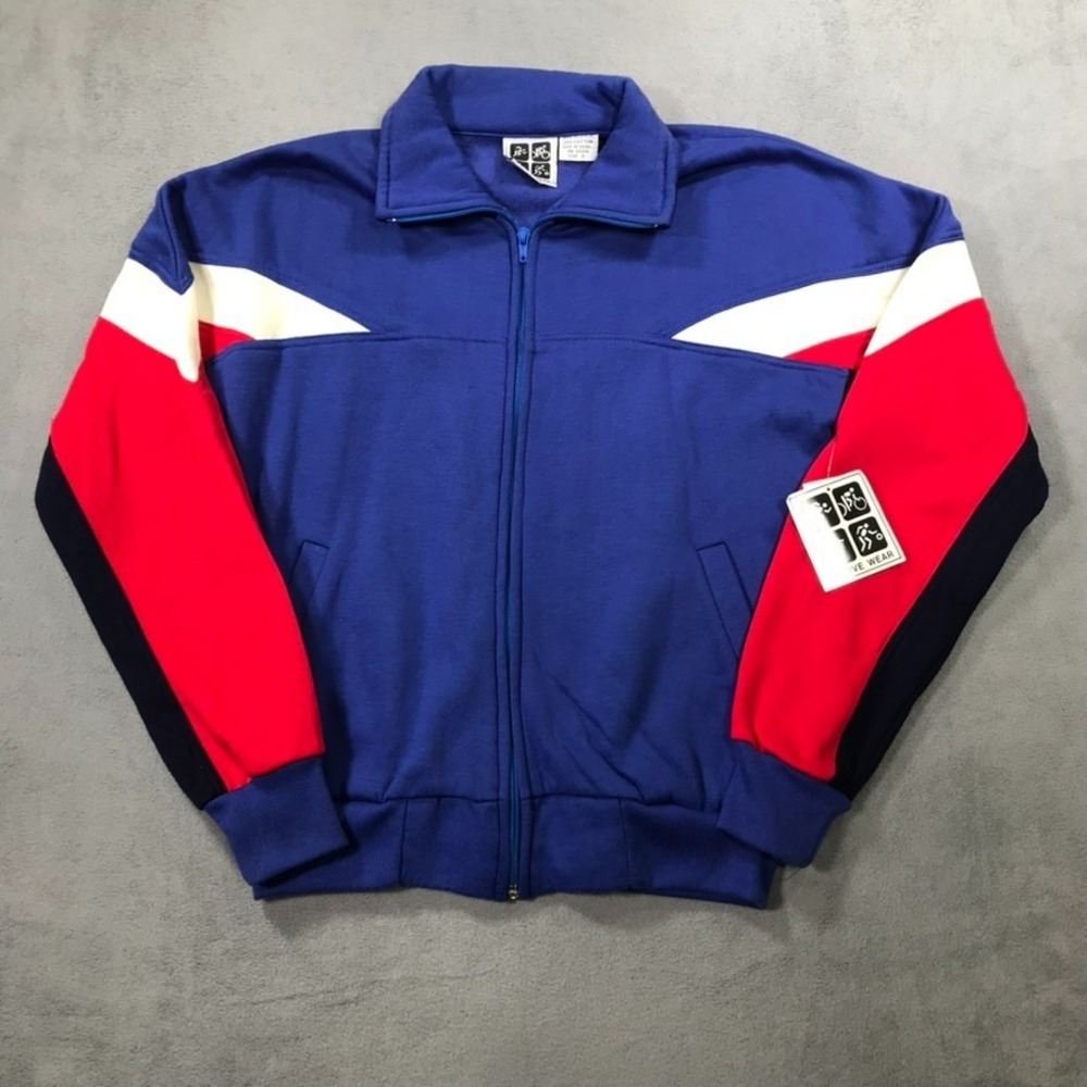 Vintage 80s Track Jacket Sweatshirt Men's Small Blue Red Full Zip SEARS NEW